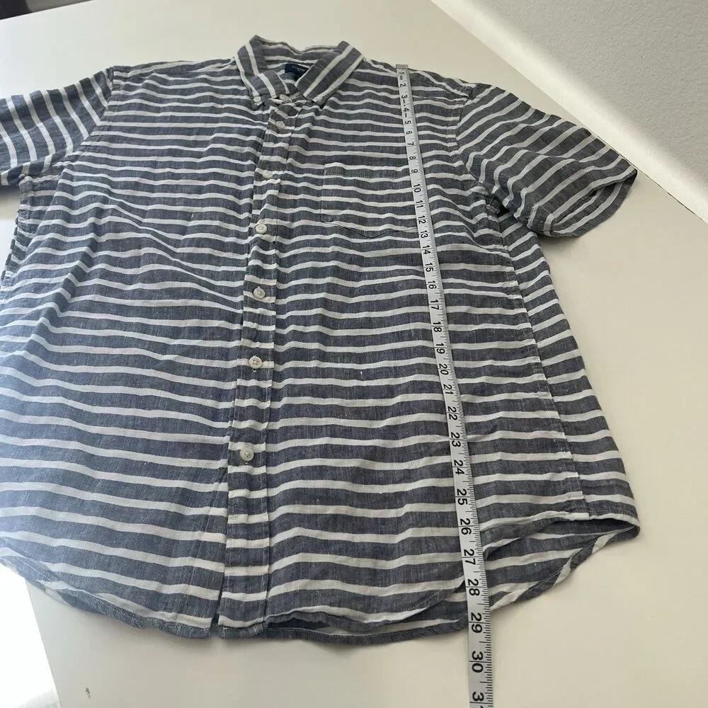 J. CREW 100% Linen Nautical Striped Short Sleeve Button Up Size Large Vacation